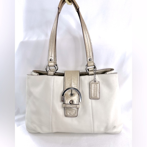 Coach Handbags - COACH Soho F18751 Cream Leather Medium East West Tote Shoulder Bag Gold Trim